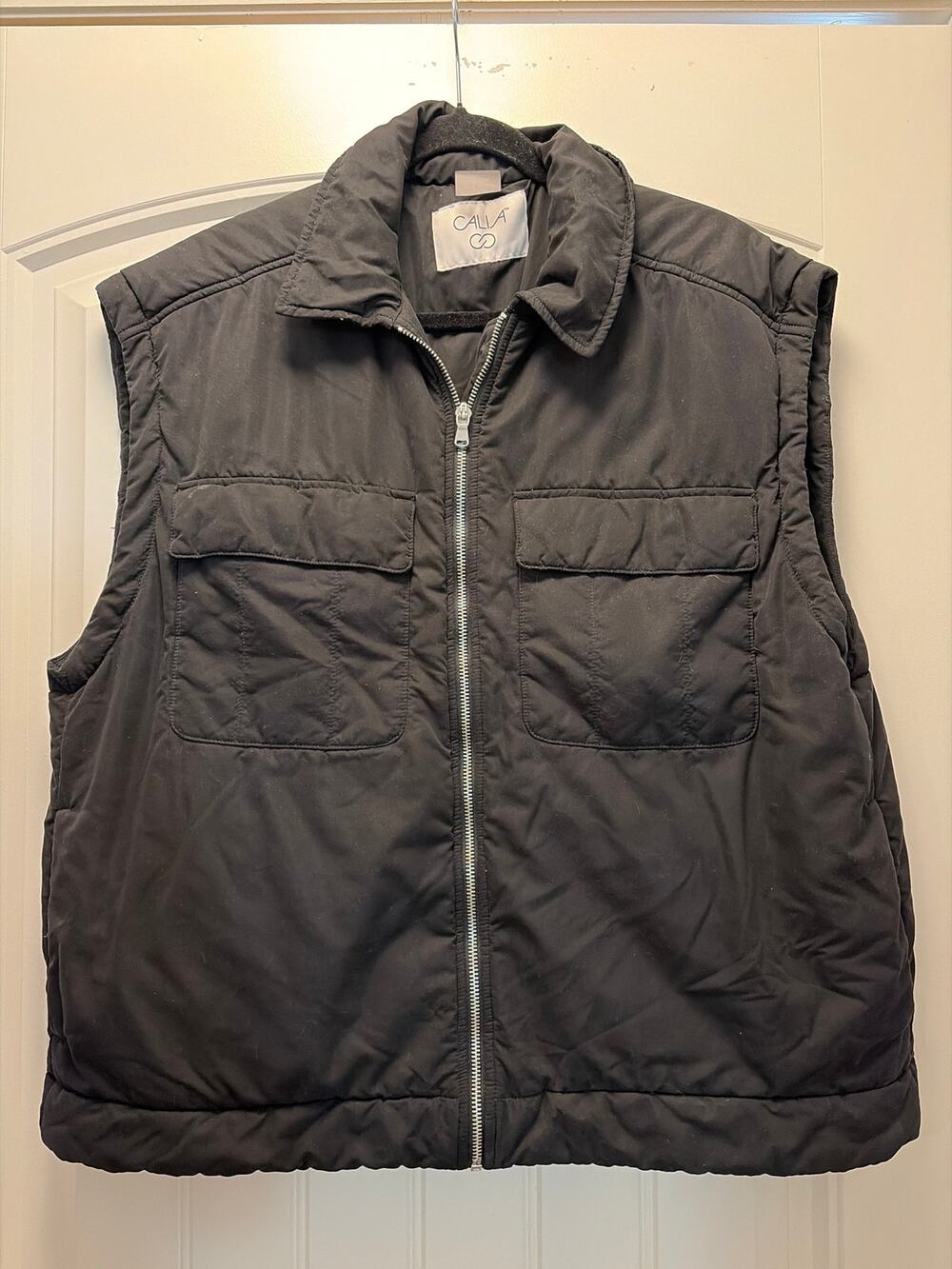 Calia Women’s Fashion Vest Full Zip Vest Relaxed Utility Size L Pure Black
